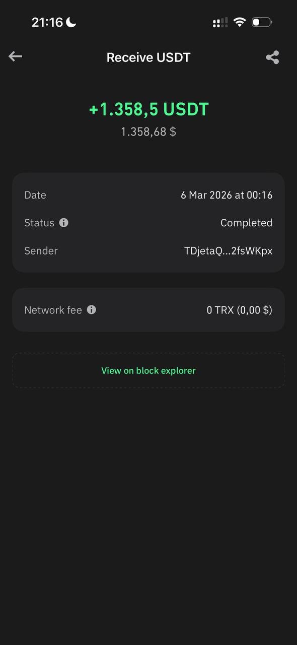 Daniel's USDT payout – $1,358.68