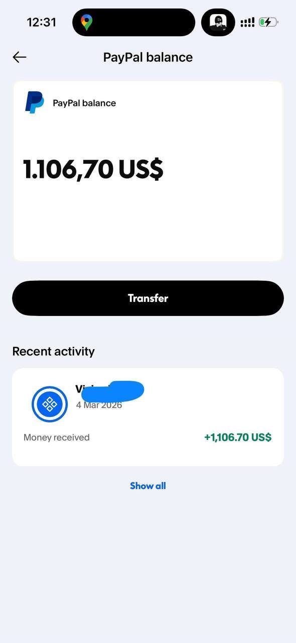 Megan's PayPal payout – $1,106.70